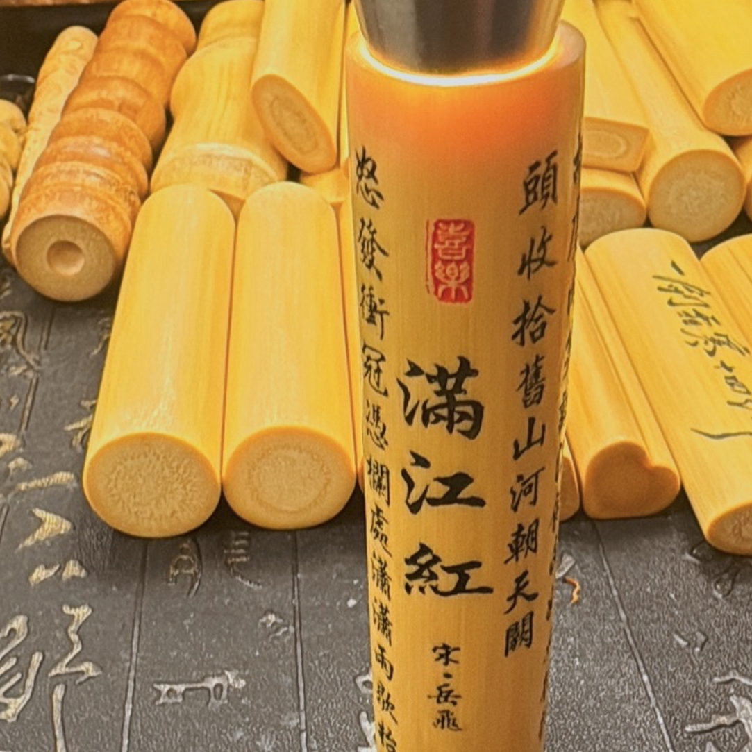 心经百福满江红沁园春雪，将进酒8～10公分雕刻实心玉竹文玩手把件