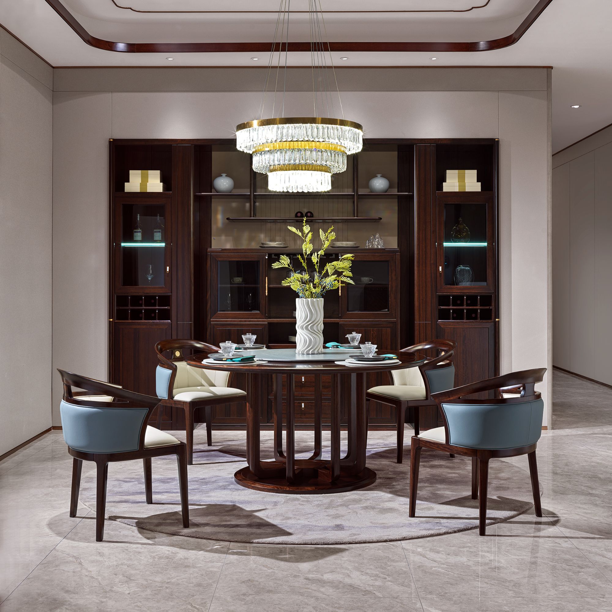 圆餐桌----黑檀全实木时尚轻奢新中式圆餐桌中式餐桌家用饭桌