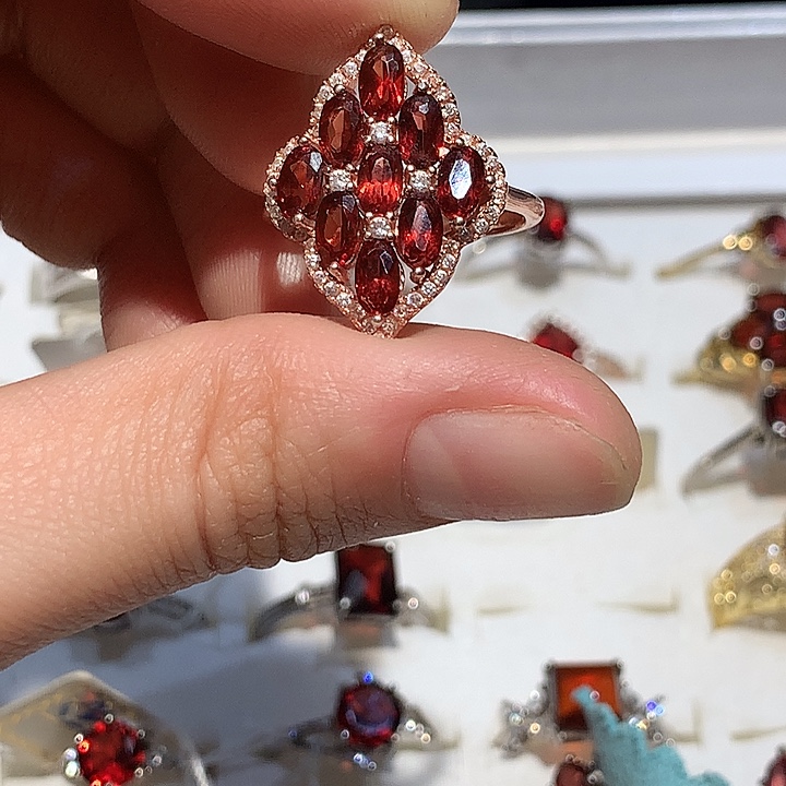 石榴石戒指银S925镶嵌