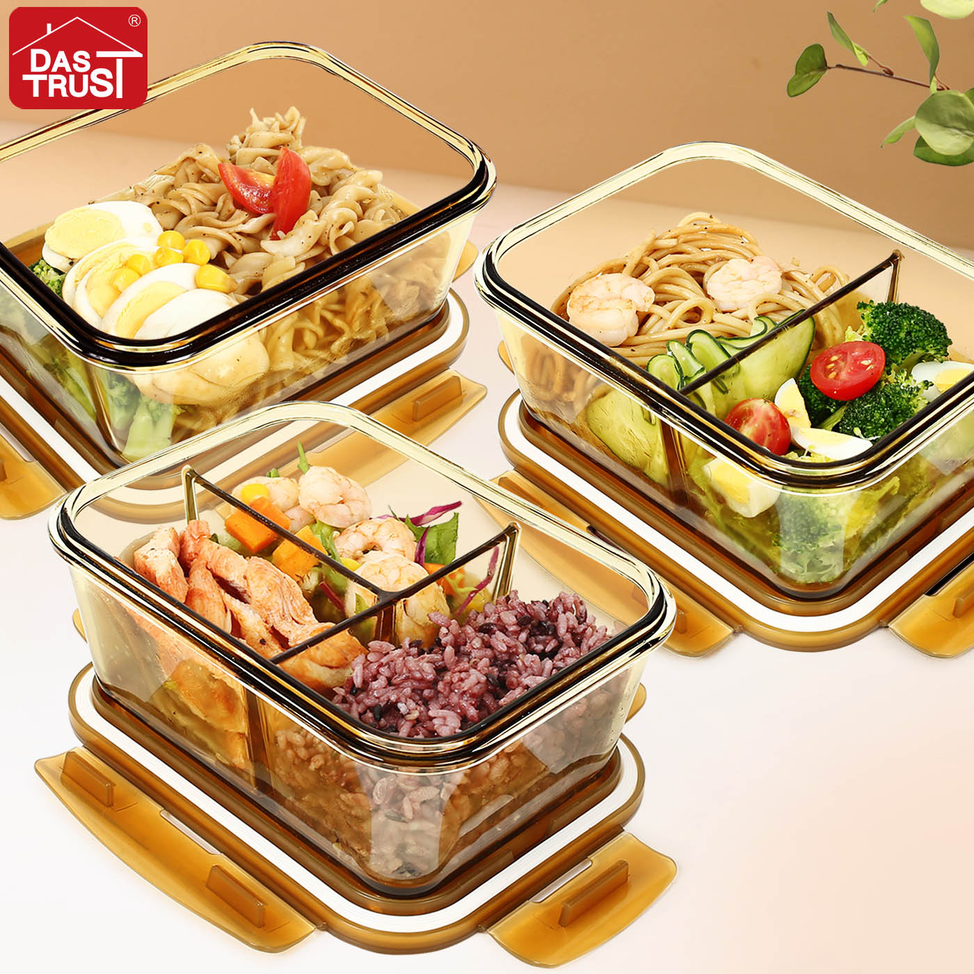 【创得官方】琥珀玻璃饭盒加高长1080+加高两隔1060+加高三隔1020ml