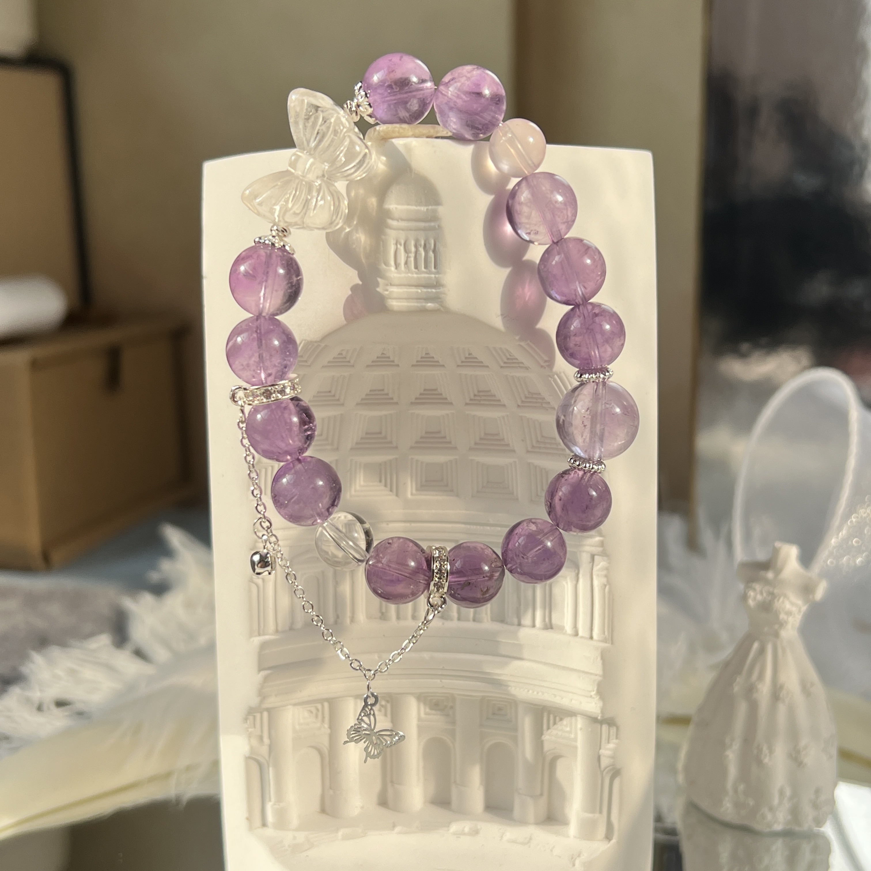 天然紫水晶单圈手链搭配白水晶