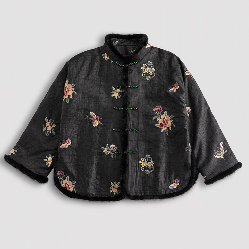 清货款--龟裂纹刺绣拼接水貂毛高级优雅气质时尚棉服61792