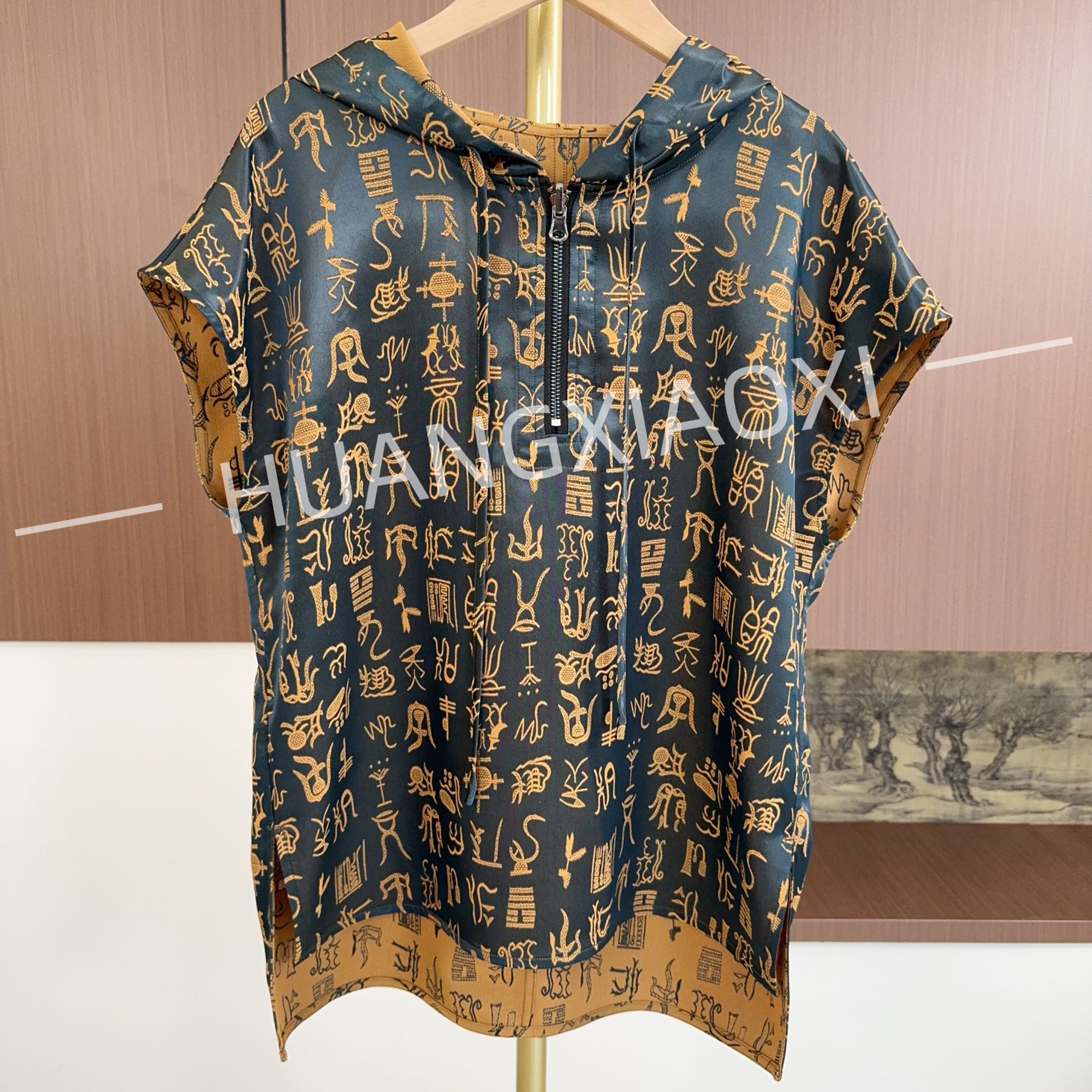 HUANGXIAOXI 甲骨文重工提花单层双面双穿连帽小衫HXX-106