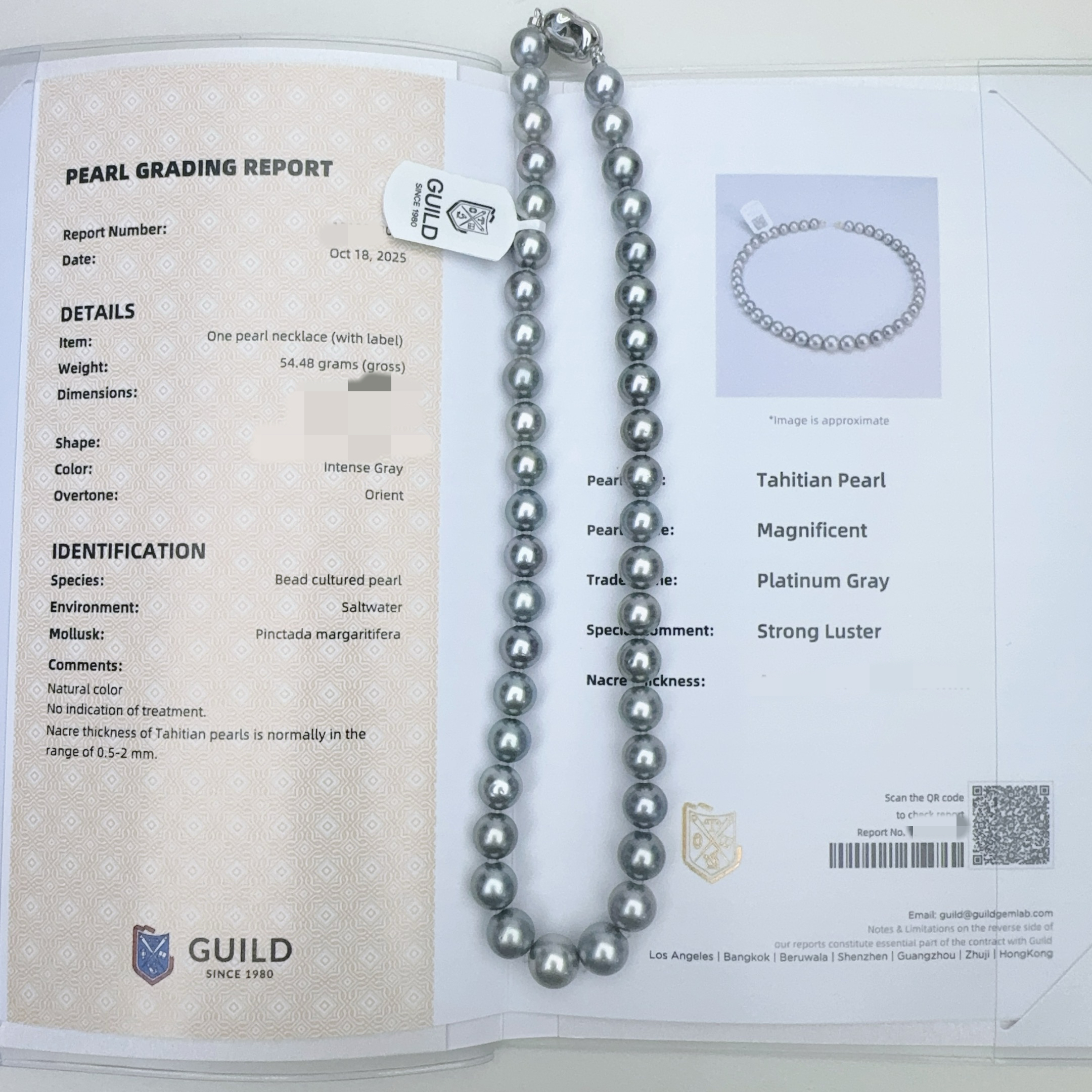 吉尔德四星 天然海水珍珠大溪地铂金灰项链（多样性发1）