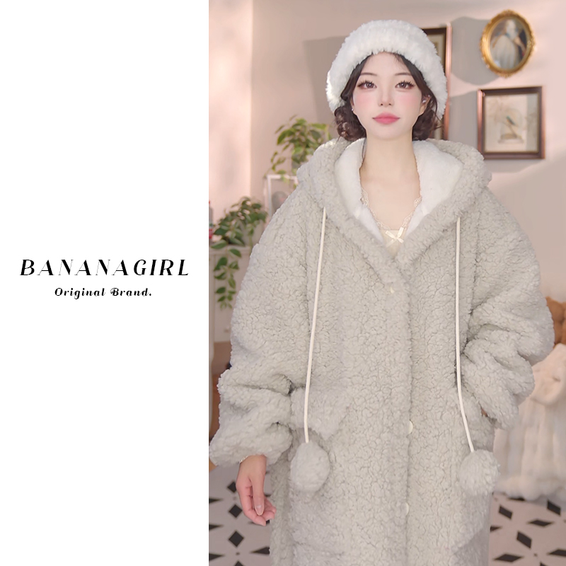 Bananagirl【笨笨熊】睡衣女秋冬连帽睡袍循环蓄温速暖家居服可外穿