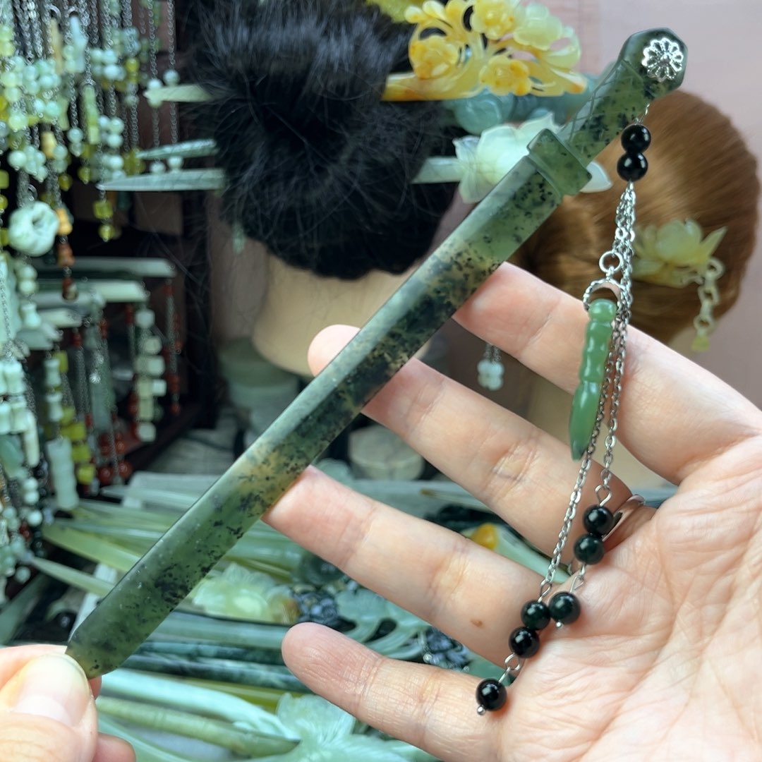 蛇纹石玉发饰未镶嵌长度18.5厘米左右