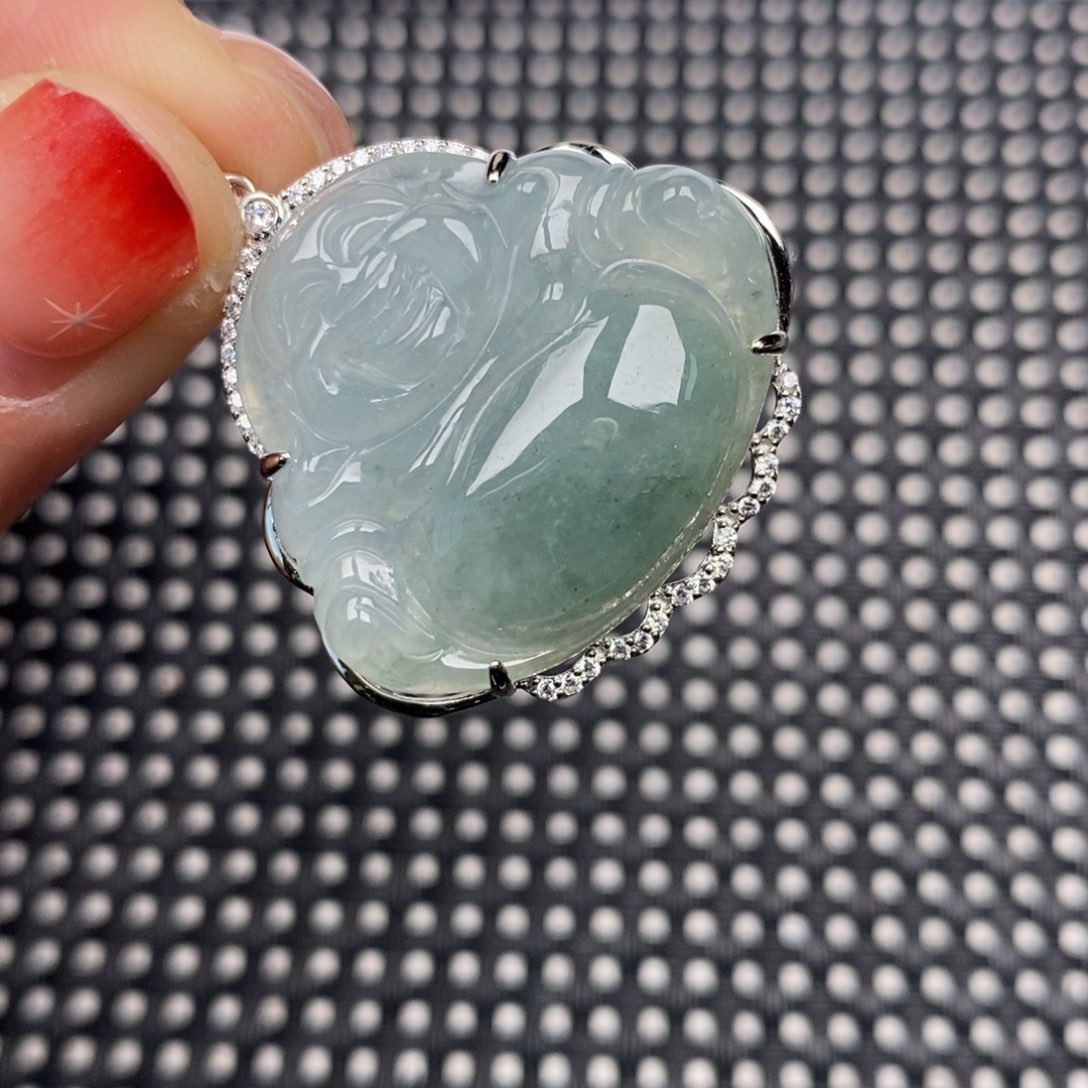 翡翠颈饰银S925镶嵌挂件