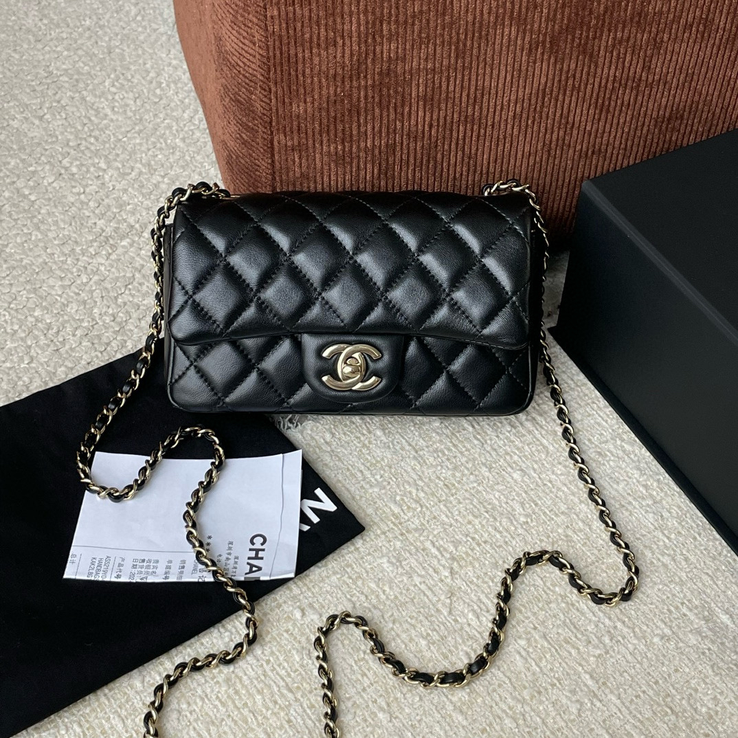 99新 Chanel/香奈儿 24K黑金mini cf 羊皮芯片全套BJM7-3169