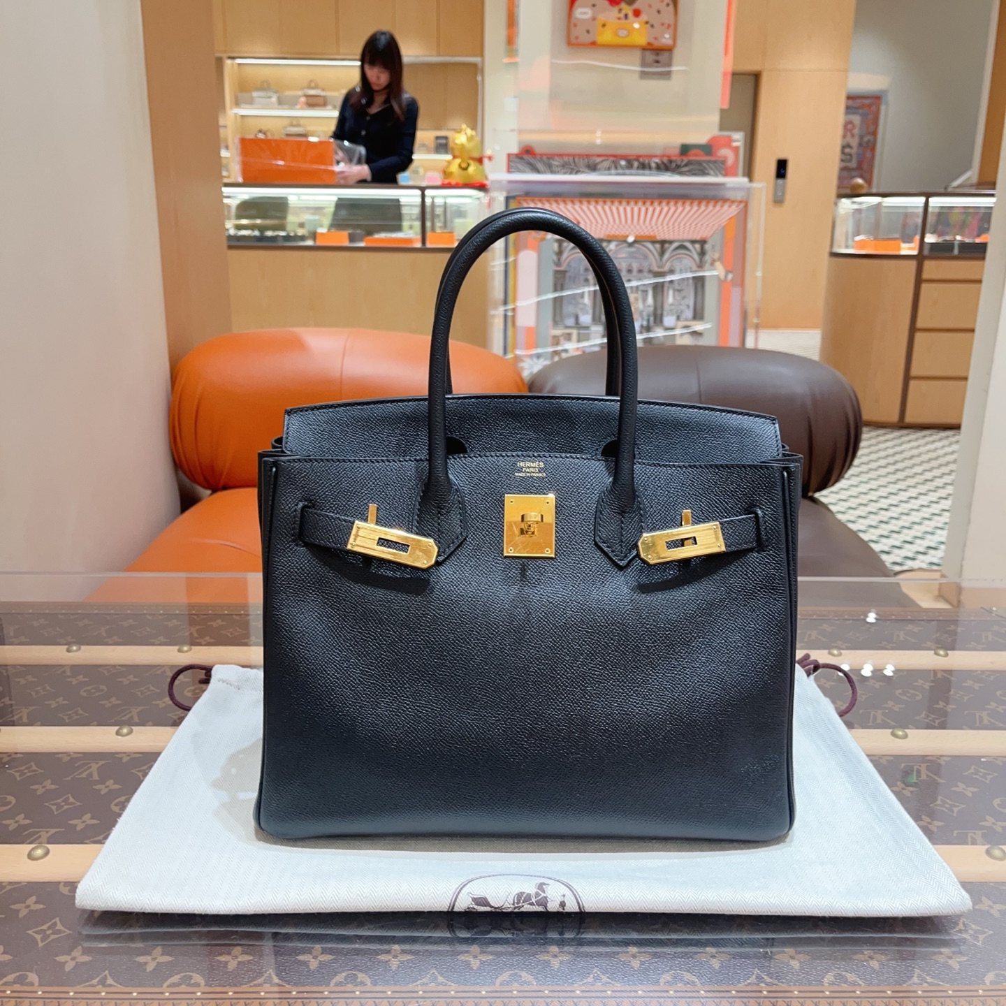 99新 Hermes/爱马仕 Birkin30 黑金 E皮 内缝 D刻