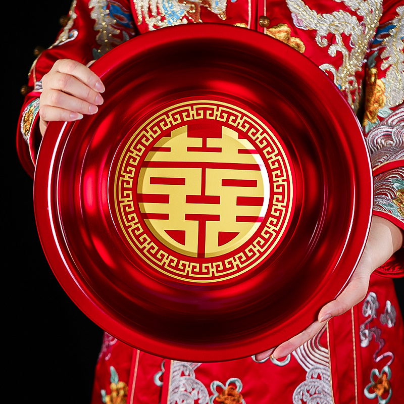 映菲寻结婚喜盆女方陪嫁洗脸盆婚礼不锈钢红盆子套装婚庆用品大全