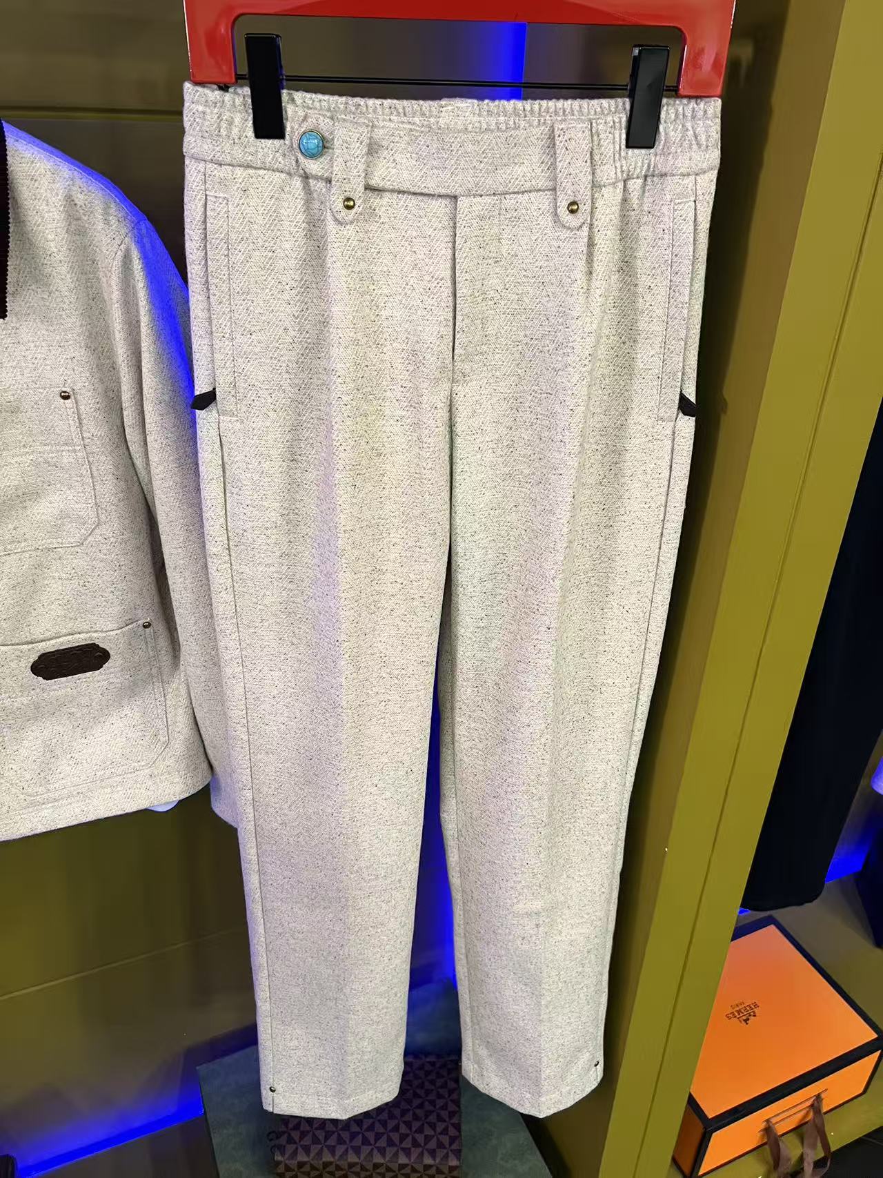 【EDGE AREA】品牌正品面料绿松石‘L家’轻奢直筒人字纹纹理老钱716