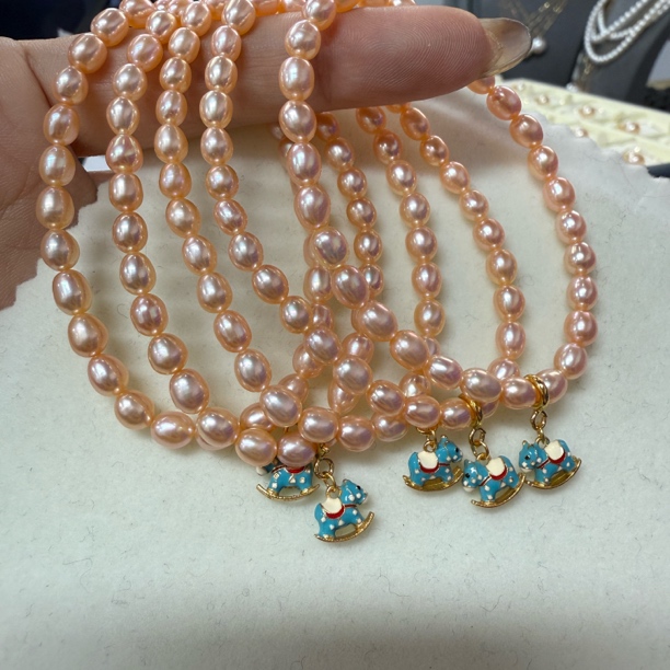 粉金色马上有钱手串｜淡水珍珠手链S925银弹力手串4-5mm多样发1