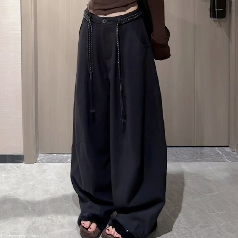 【送腰带】弯刀休闲裤女秋冬2025新款韩版时尚高腰宽松阔腿拖地长裤
