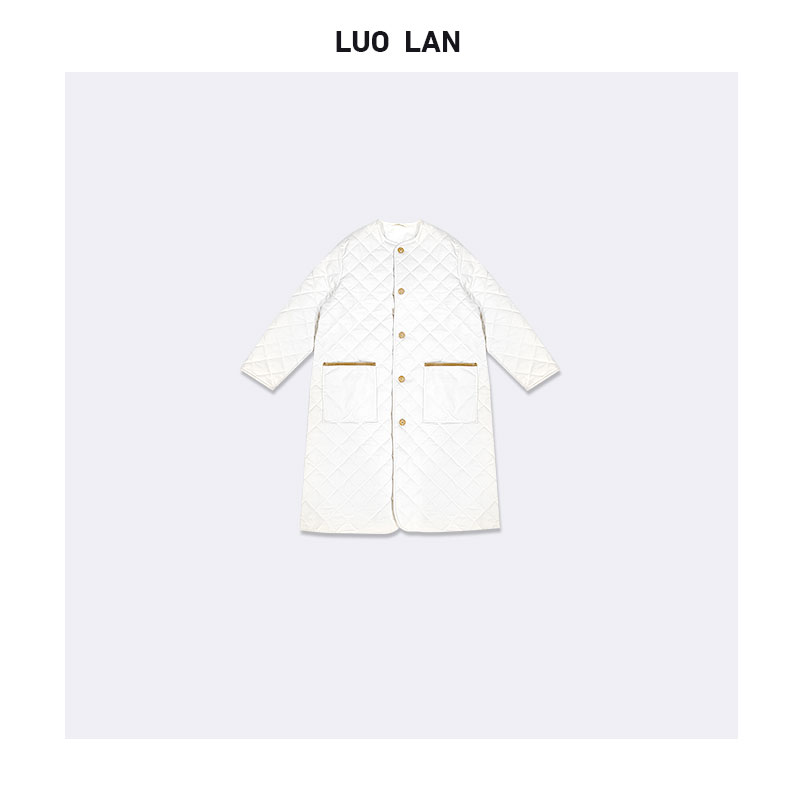 【ZHOU】撞色镶边棉服经典绗缝中长款外套 YLM00106