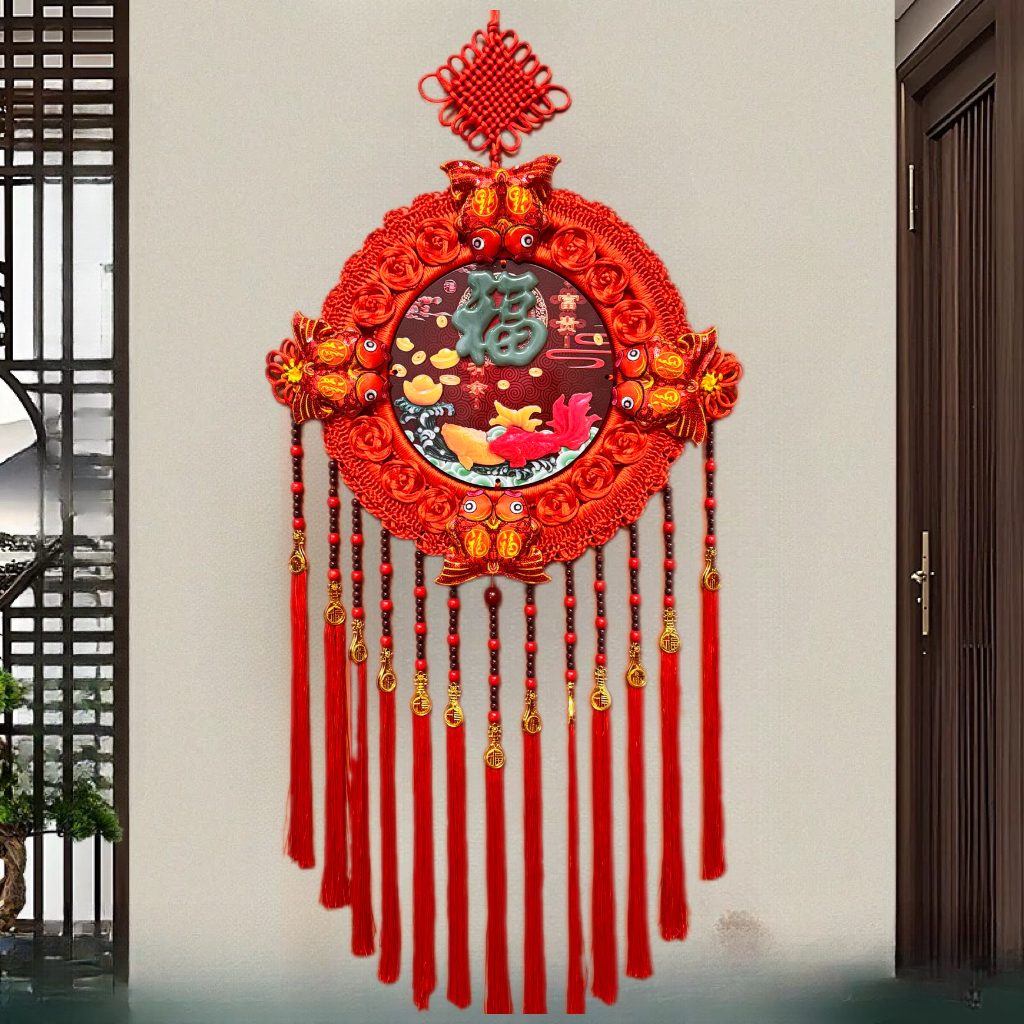 朱砂款桃木玉雕中国结客厅玄关乔迁喜庆高档装饰