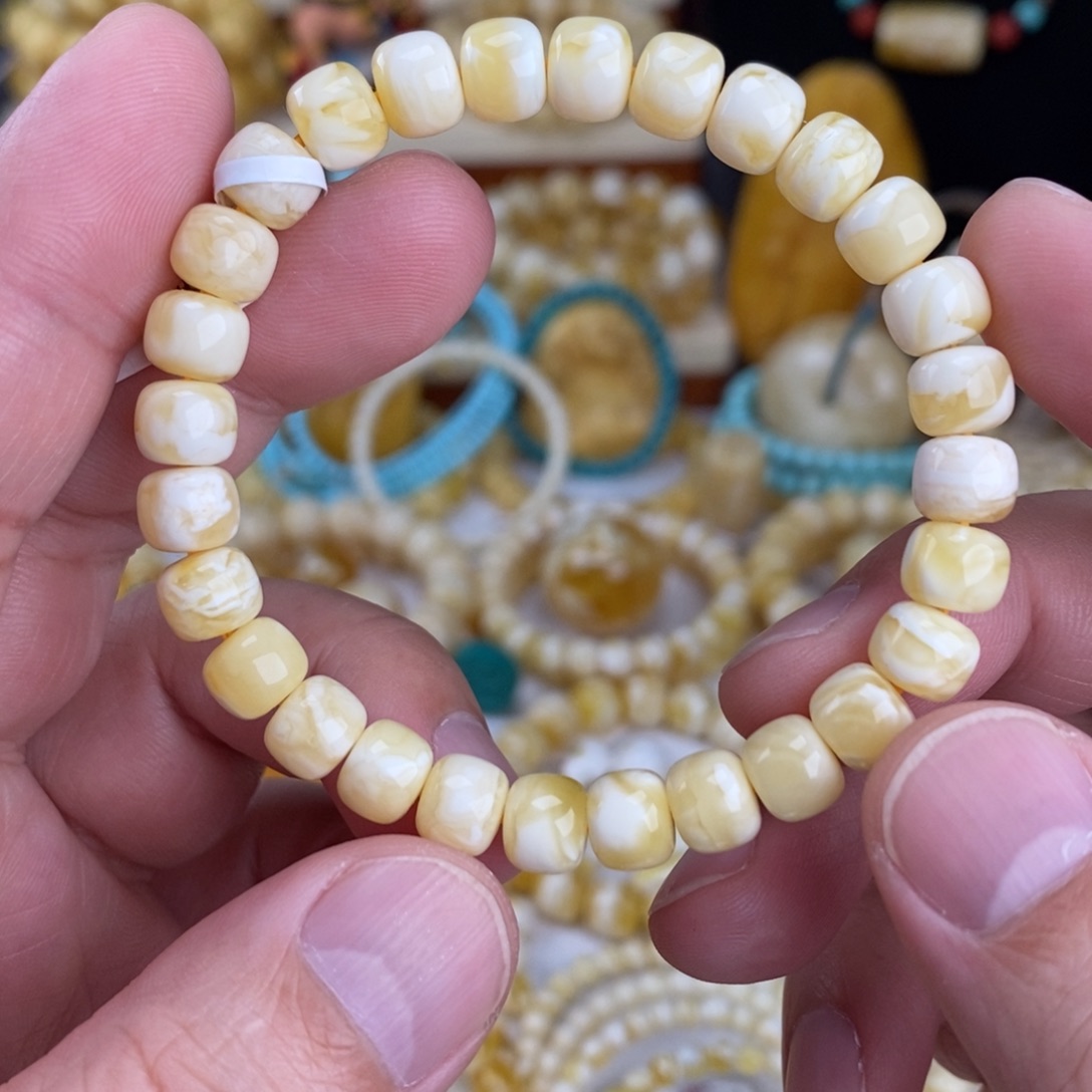 永***了蜜蜡未镶嵌手链瓷白白蜡虎皮8mm