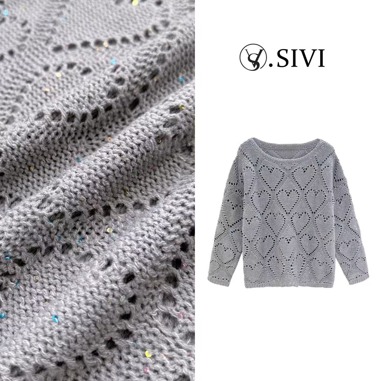 熙薇【一尾流莺】2025春季新款时尚气质镂空长袖毛衣H1182