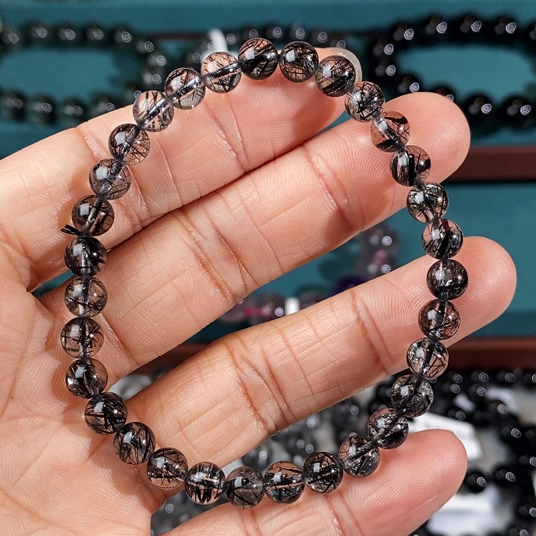 水晶手串未镶嵌黑发晶全透体蕾丝6mm
