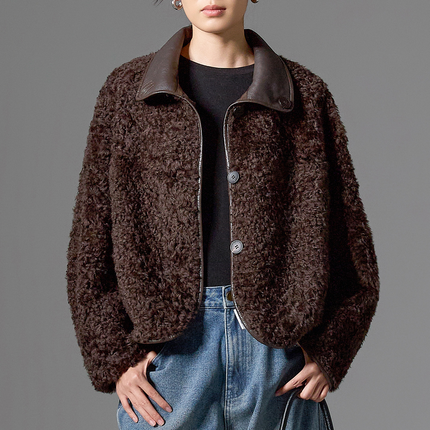 进口两面穿拉贡皮毛一体外套女2025冬新款羊毛皮草年轻短款66287