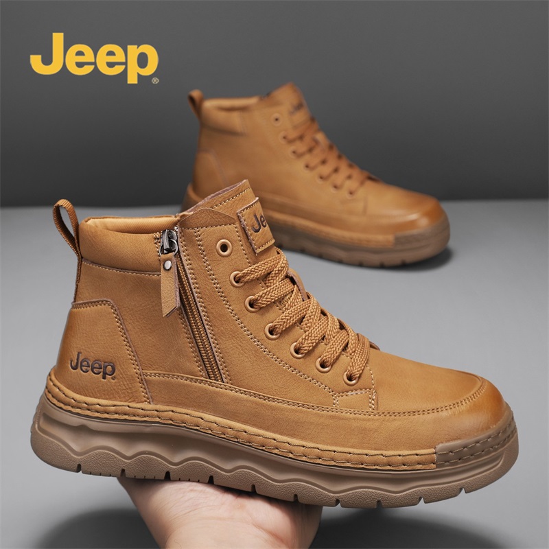 Jeep吉普高帮鞋男款2025新款秋季复古百搭板鞋厚底防滑耐磨工装鞋