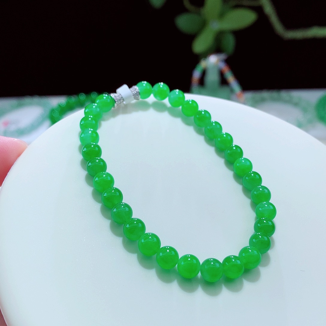 未镶嵌手链翡翠高冰满绿单圈卡5+