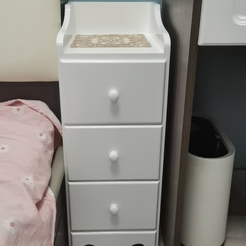 美宜雅都家具收纳柜简约床头柜白色时尚大容量夹缝柜家用置物柜