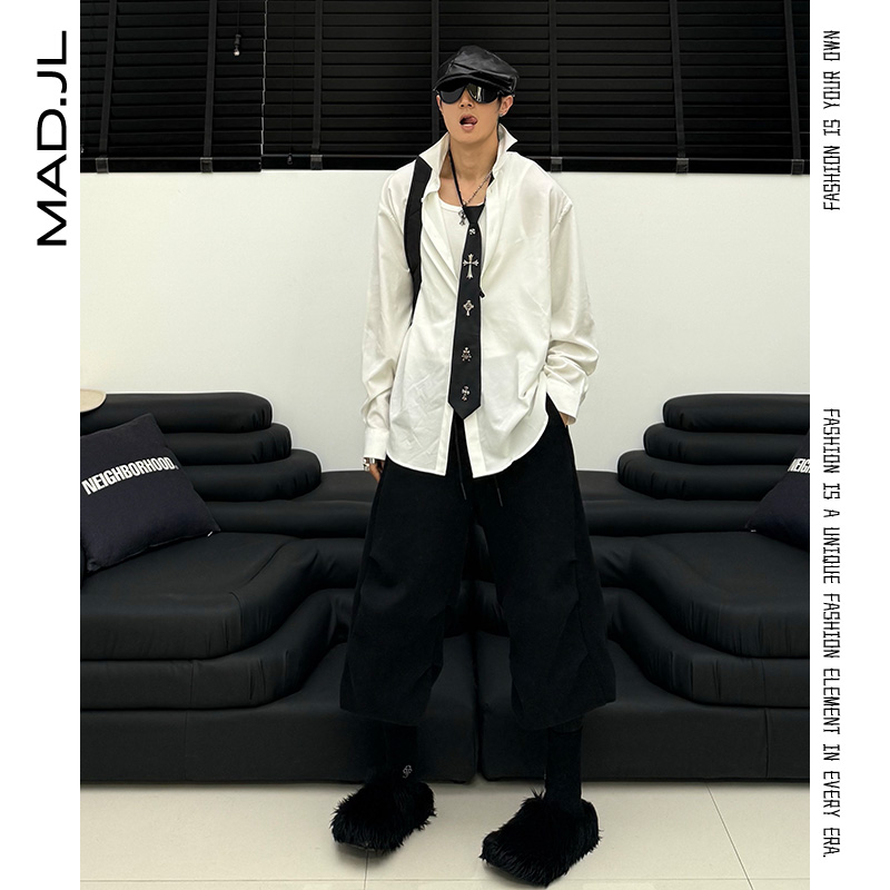 Mad四季【超爽滑垂顺松弛】阔版衬衫-袖长衣长加长叠穿单穿男女同款