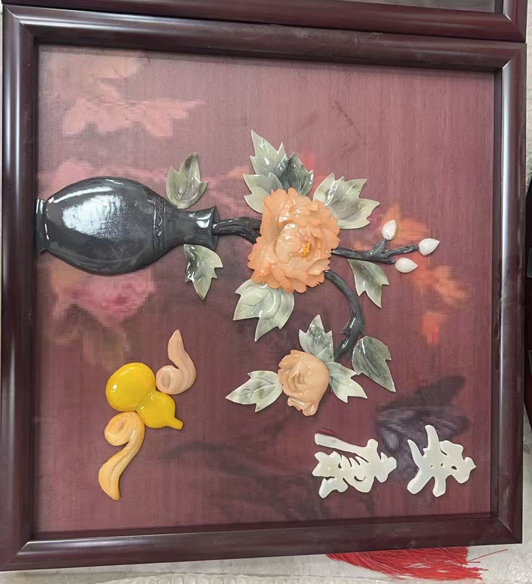 方形玉雕挂画45*45【花开富贵】【荷塘月色】【安康】【雁南归】玄关走廊