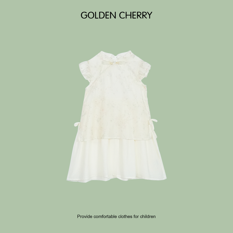 【金樱桃 Golden cherry】儿童盘扣蝴蝶结系绳假两件连衣裙568550