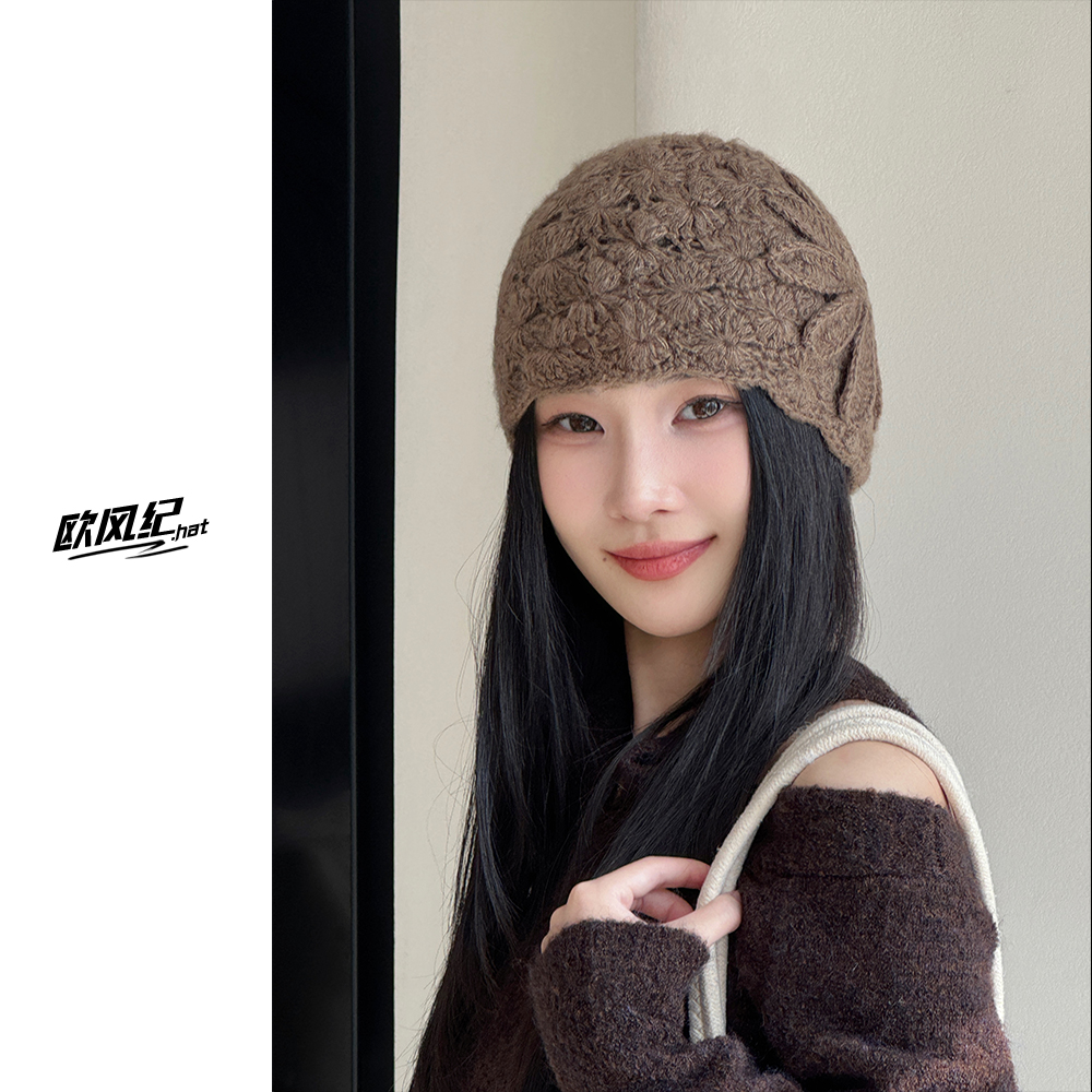 【毛线花苞包头帽】女人味十足气质优雅女士帽潮花朵百搭秋冬保暖