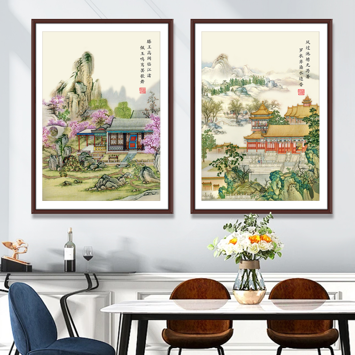 芊虹秀陈枚山水楼阁十字绣2025新款高端客厅山水风景名画竖版刺绣