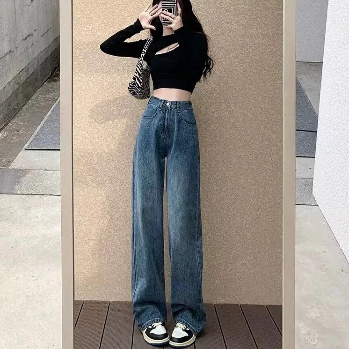 【现货➕运费补贴】高腰窄版复古阔腿牛仔裤女百搭显瘦直筒拖地裤