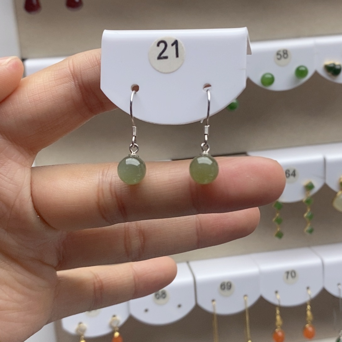 银S925镶嵌和田玉耳饰