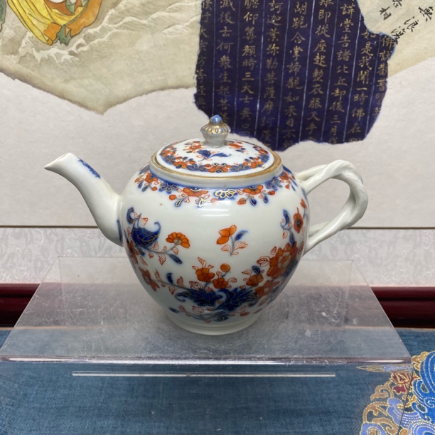 清康熙青花矾红描金洞石花卉执壶62/古玩收藏/KC20250215005