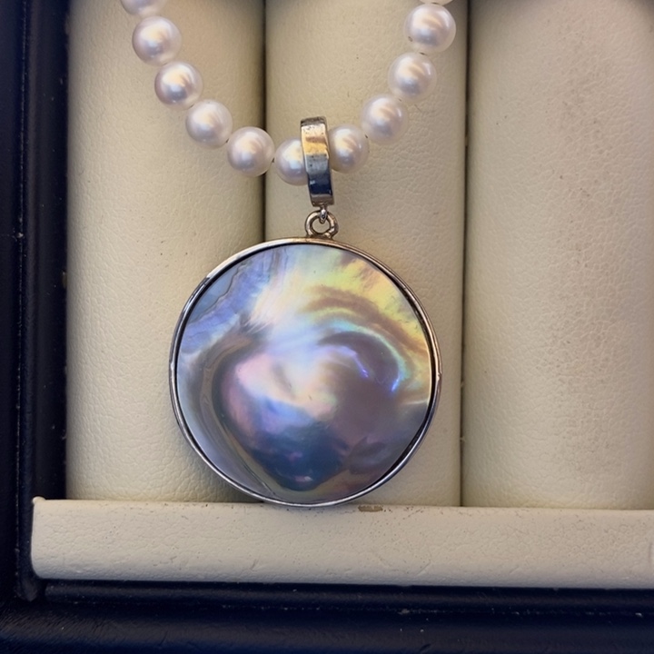 拼合珍珠（马贝珠）吊坠(不含链)银S925镶嵌25mm