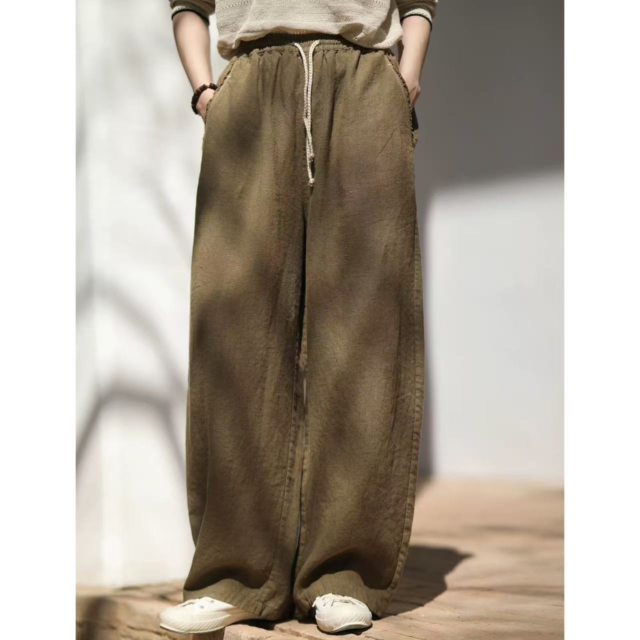 【左耳与麻】2025春夏新款100%汉麻垂坠显瘦镰刀裤拖地裤52071