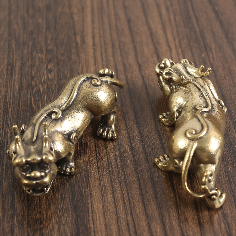 纯黄铜貔貅摆件大号复古铜器办公室书桌国风茶宠地摊铜工艺品