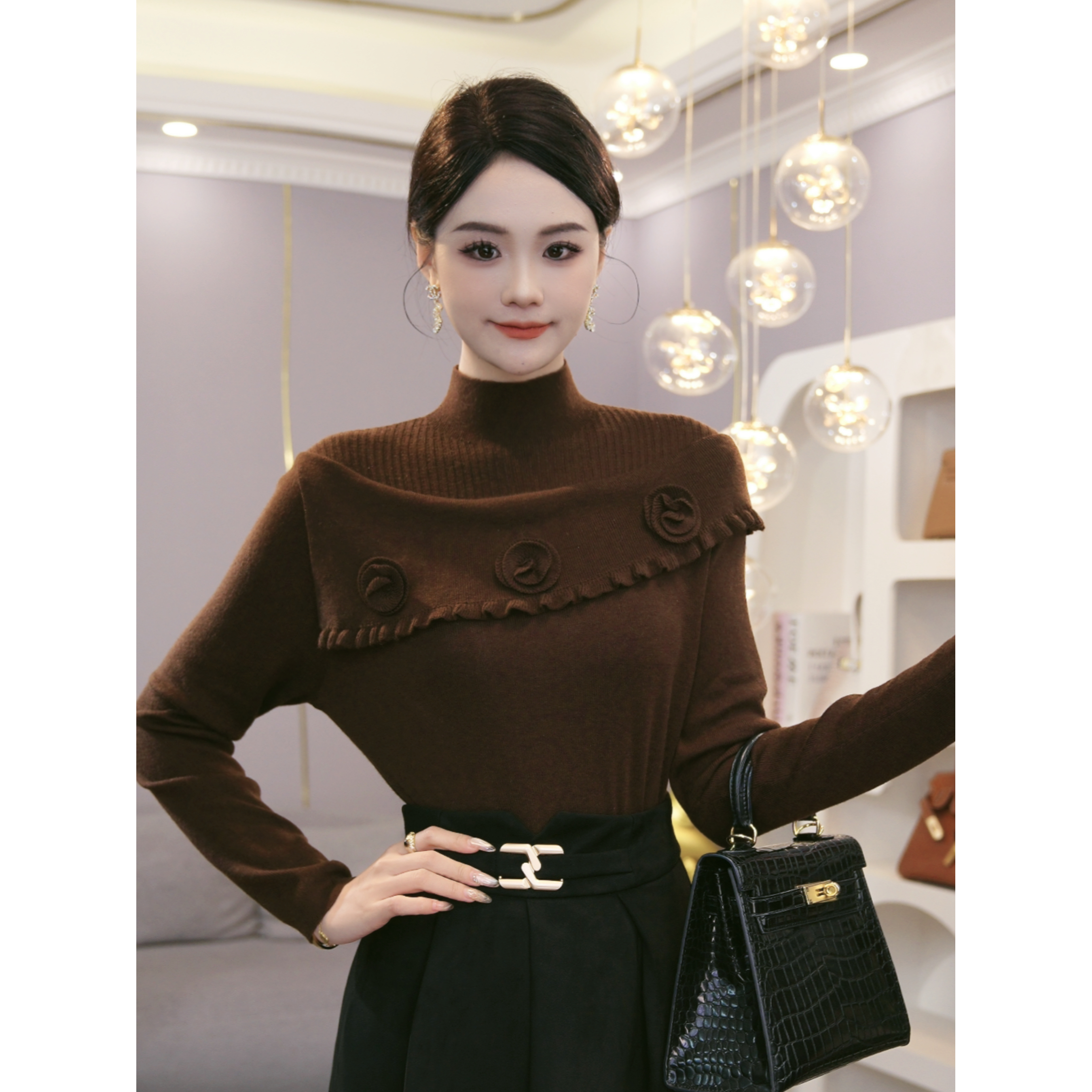 唐熹2025秋冬新款【8417】含绵羊毛洋气可外穿精致长袖针织衫毛衣女