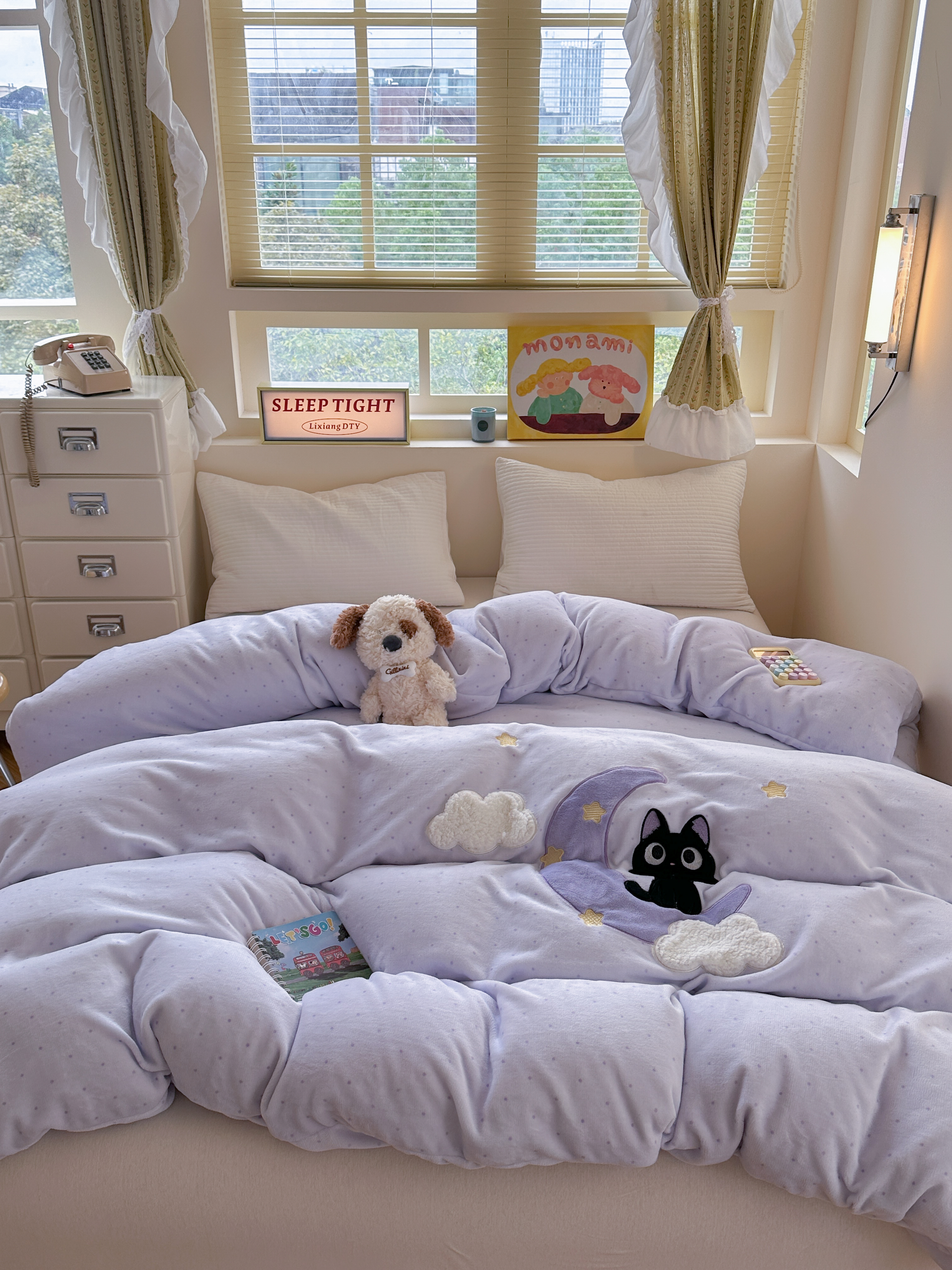 原野 月亮喵 秋冬可爱加厚牛奶绒大学宿舍床笠床单款四件套