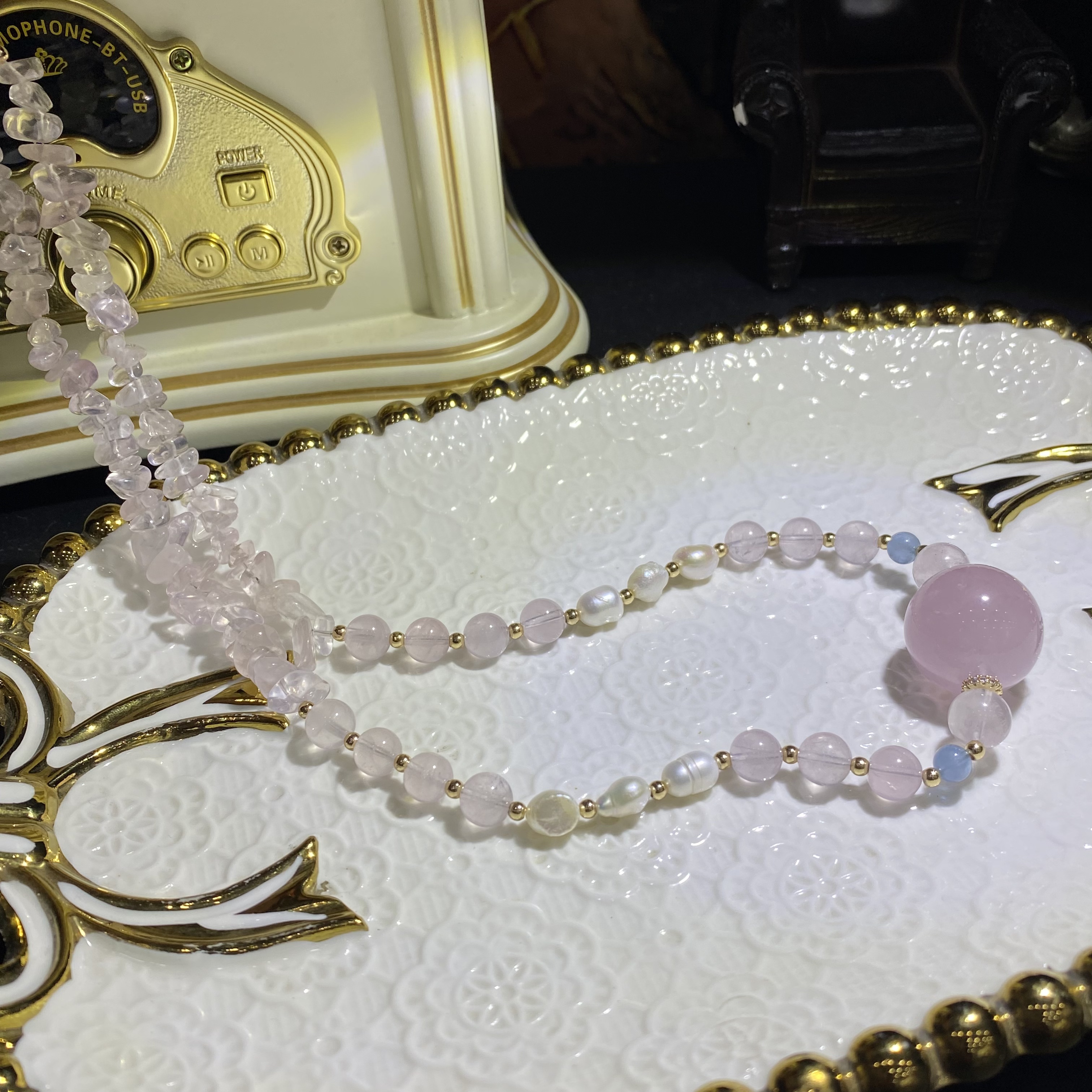 X809-天然粉水晶吊坠项链设计款-多样性发其一