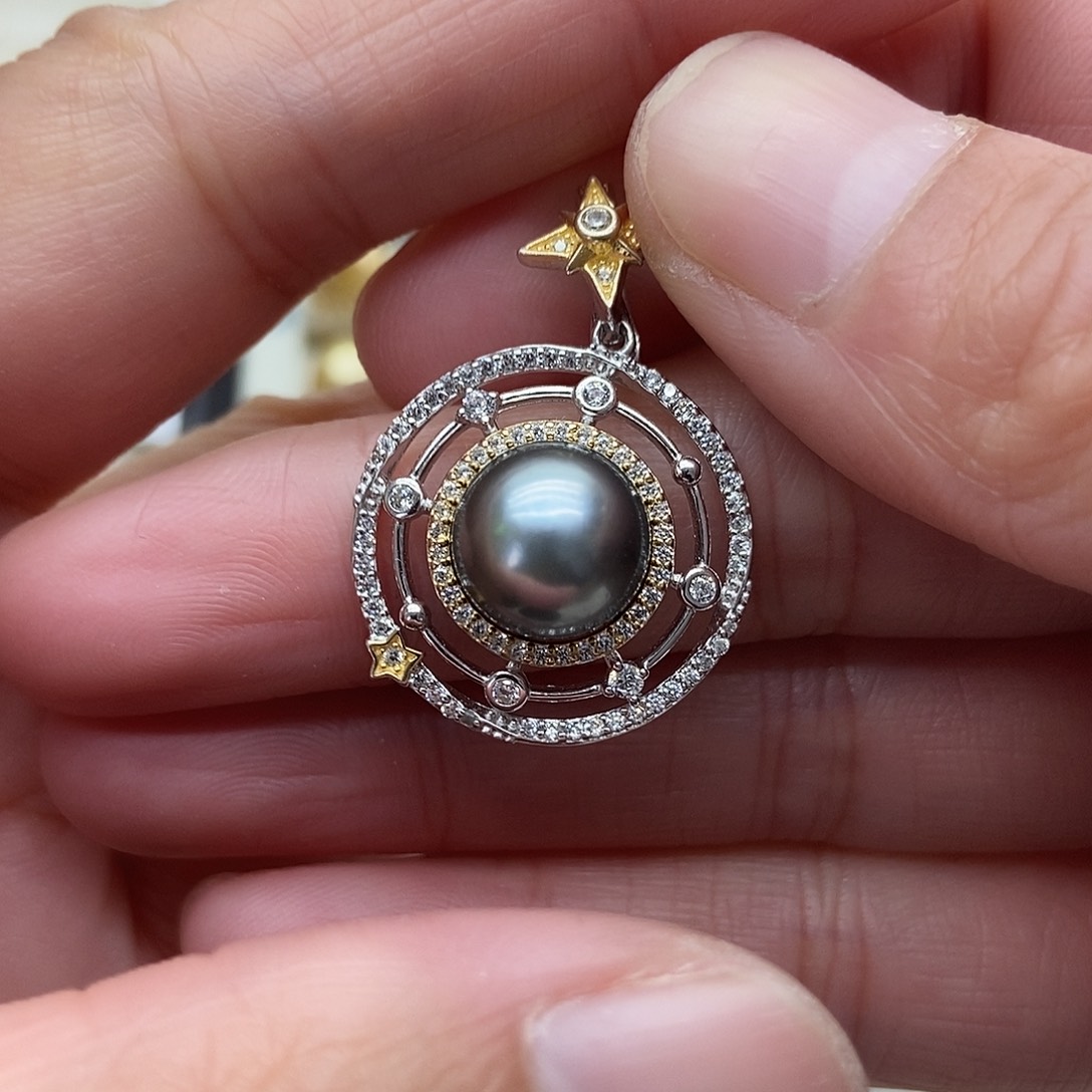 银S925镶嵌海水珍珠吊坠(不含链)