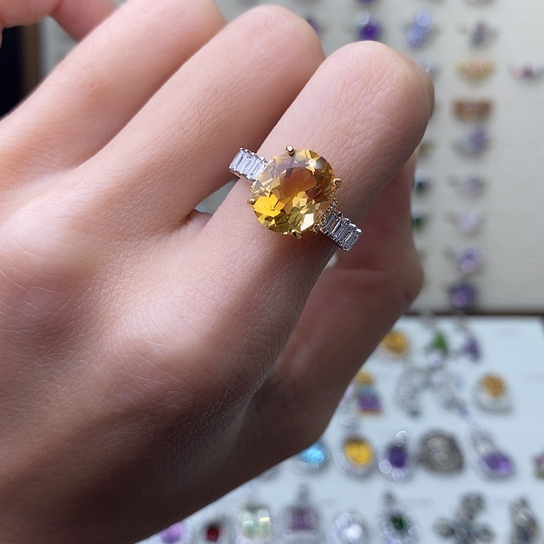 黄晶戒指银S925镶嵌（需要证书备注）