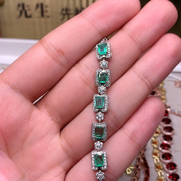 祖母绿手链银S925镶嵌