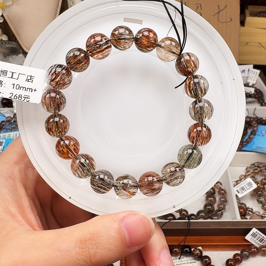 水晶未镶嵌手链天然水晶黑金超七直播间链接