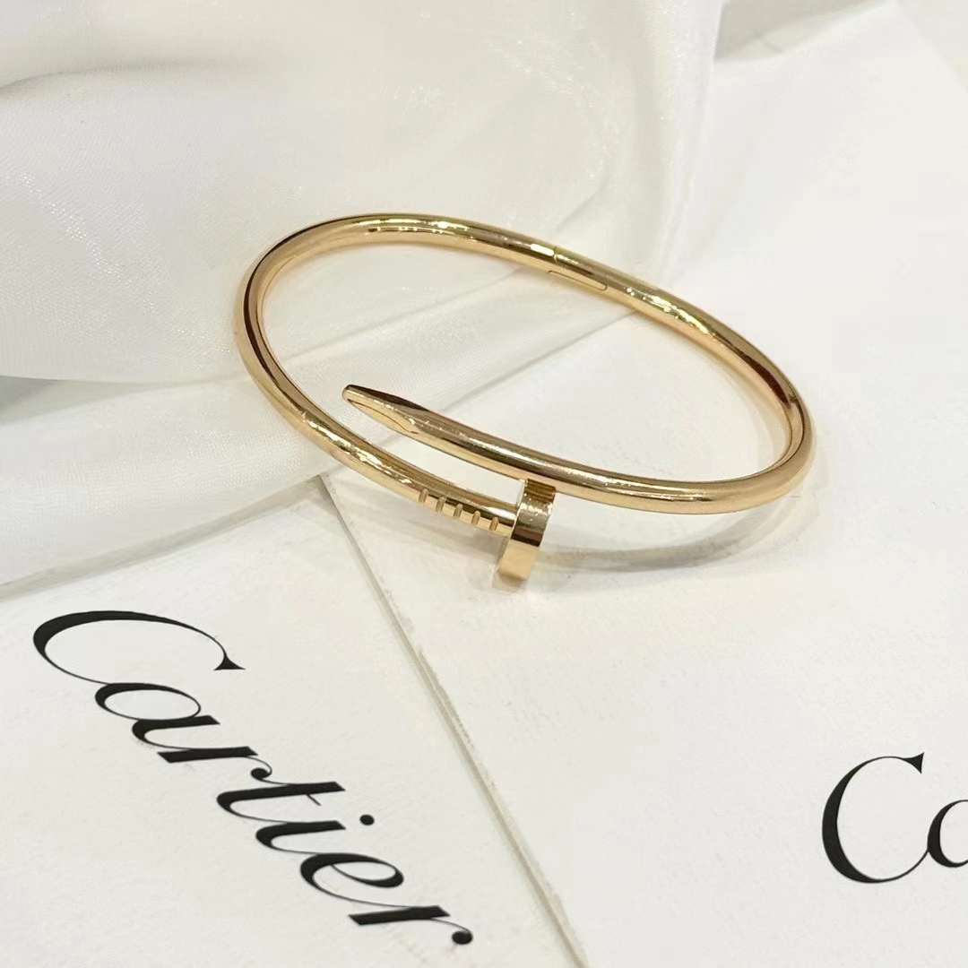 99新 Cartier/卡地亚 蓝总专场/18K玫瑰金宽版钉子手镯 16码