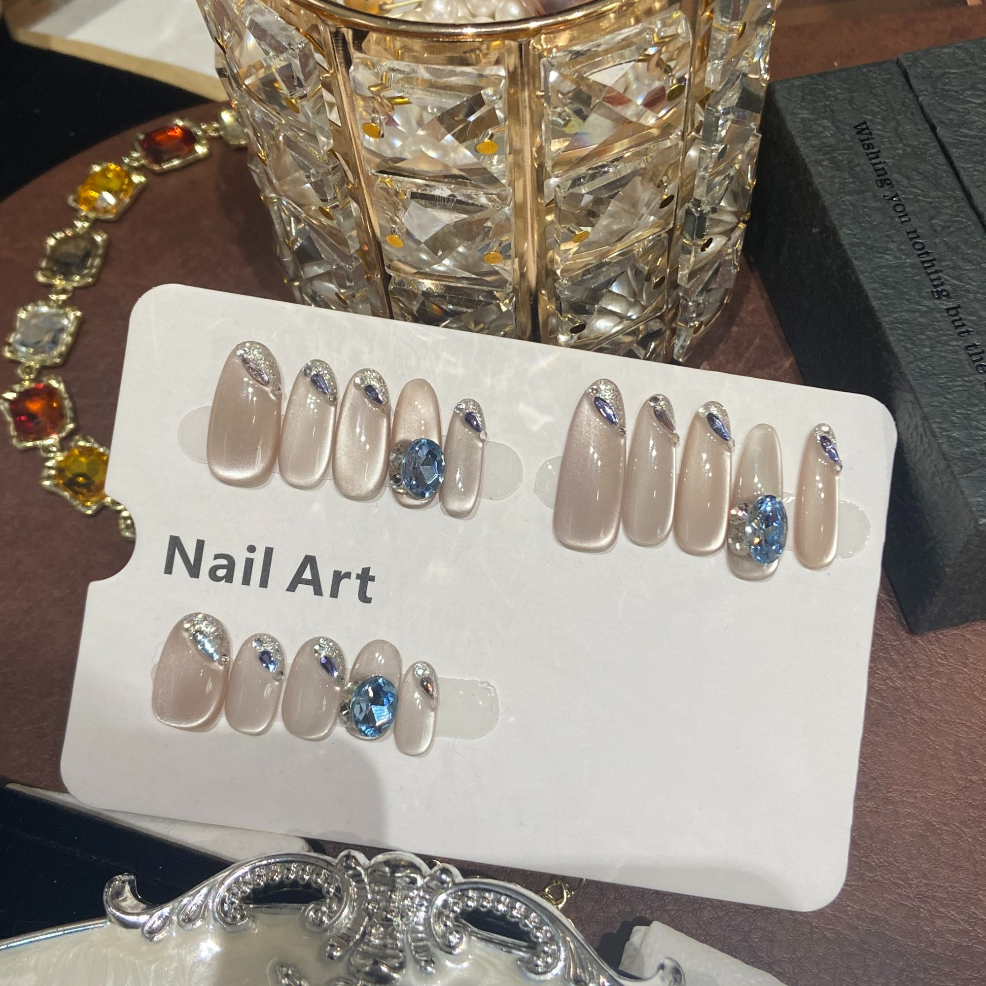 【冰岛蓝钻】百搭美甲方钻温柔气质四季适配蓝色锆石纯手工穿戴甲