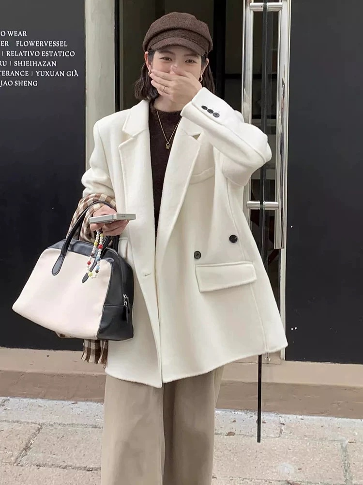 【D1】双面长毛款手工大衣宽松简约韩系加厚秋冬时尚百搭大衣