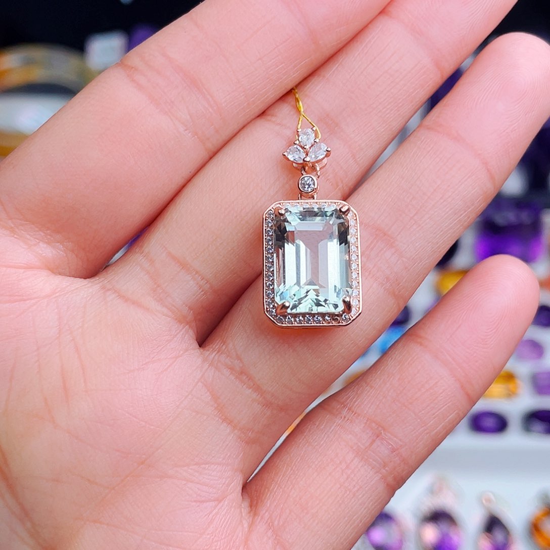 颈饰银S925镶嵌绿水晶天然保真