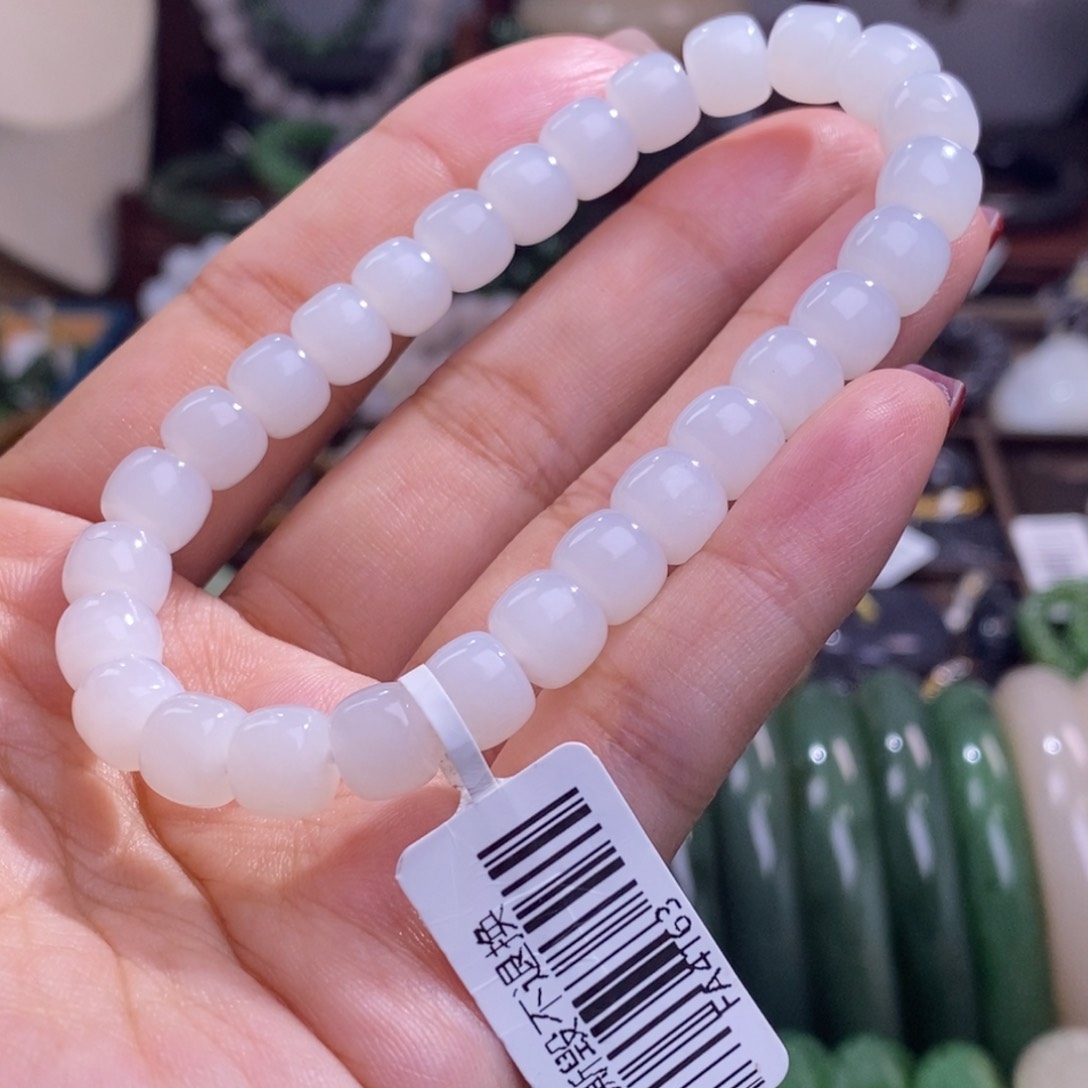 和田玉新疆羊脂白玉直切手链8m未镶嵌