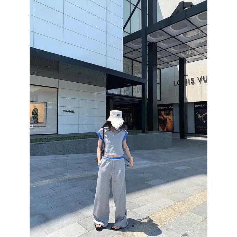 百搭撞色翻领上衣+半裙长裤时尚套装   80896